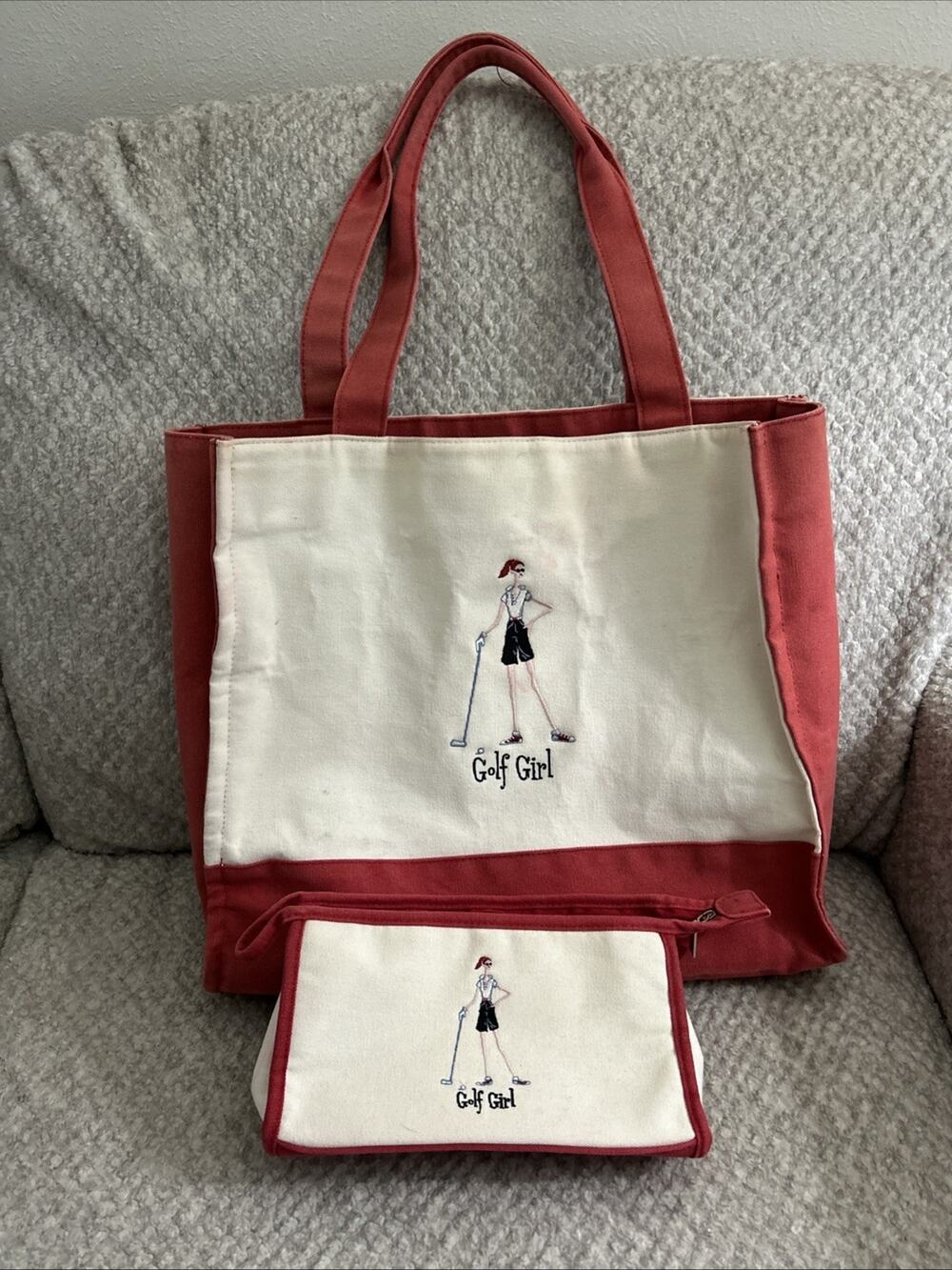 The Girls Sunny Hawaii Golf Girl Beach Tote Bag & Makeup Bag Embroidered